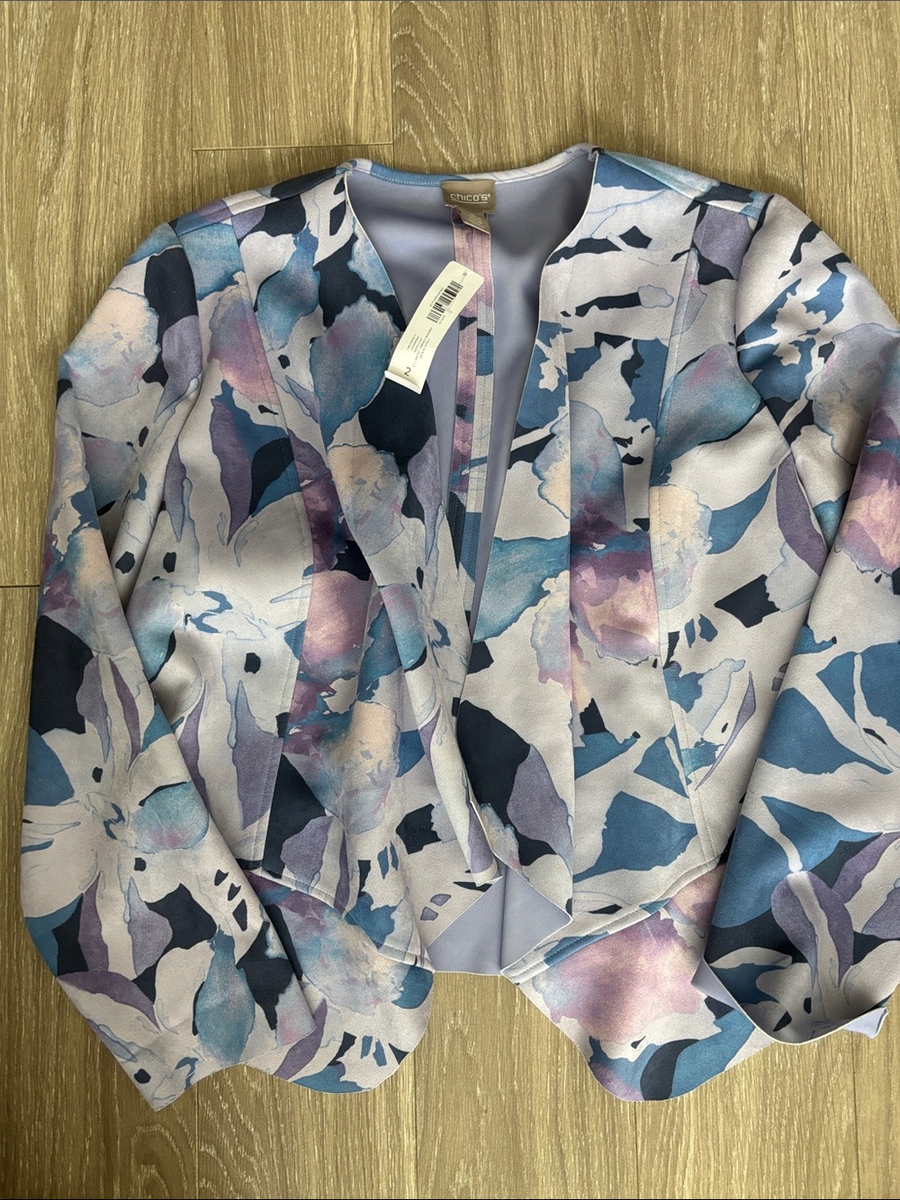 Chico's floral watercolor open-front jacket in a size 2
